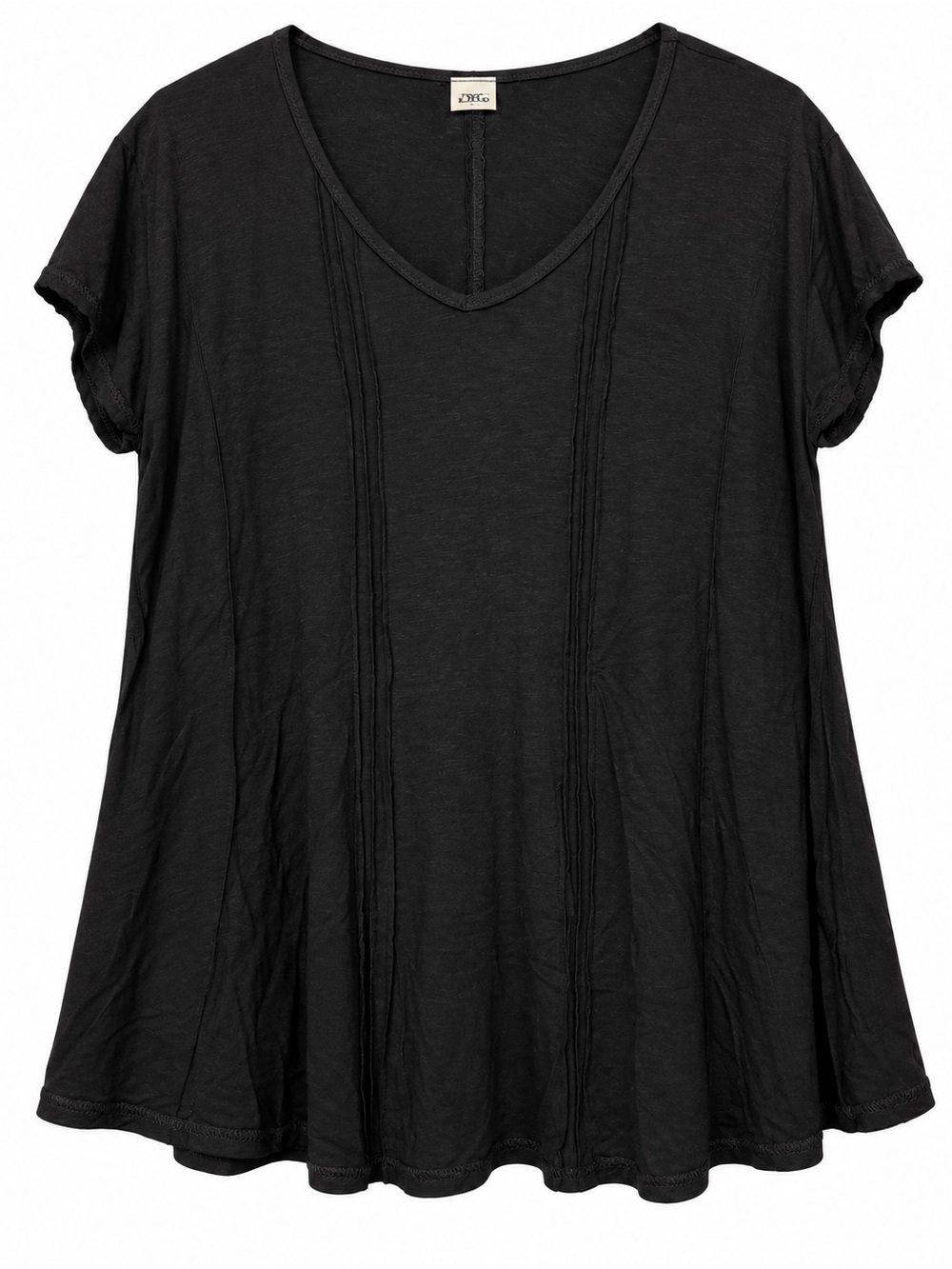 Sew In Love Black Short Sleeve V Neck Pintuck Tee M